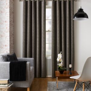 1 Pair Of Ennerdale Chenille Eyelet Curtains - Charcoal