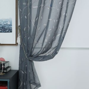 ORIENTAL BIRD Voile Curtain Panel Slot Top Header SILVER