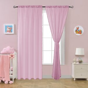 Pink Pom Pom Slot Top Girls Voile Panels 81" (206cm) Drop