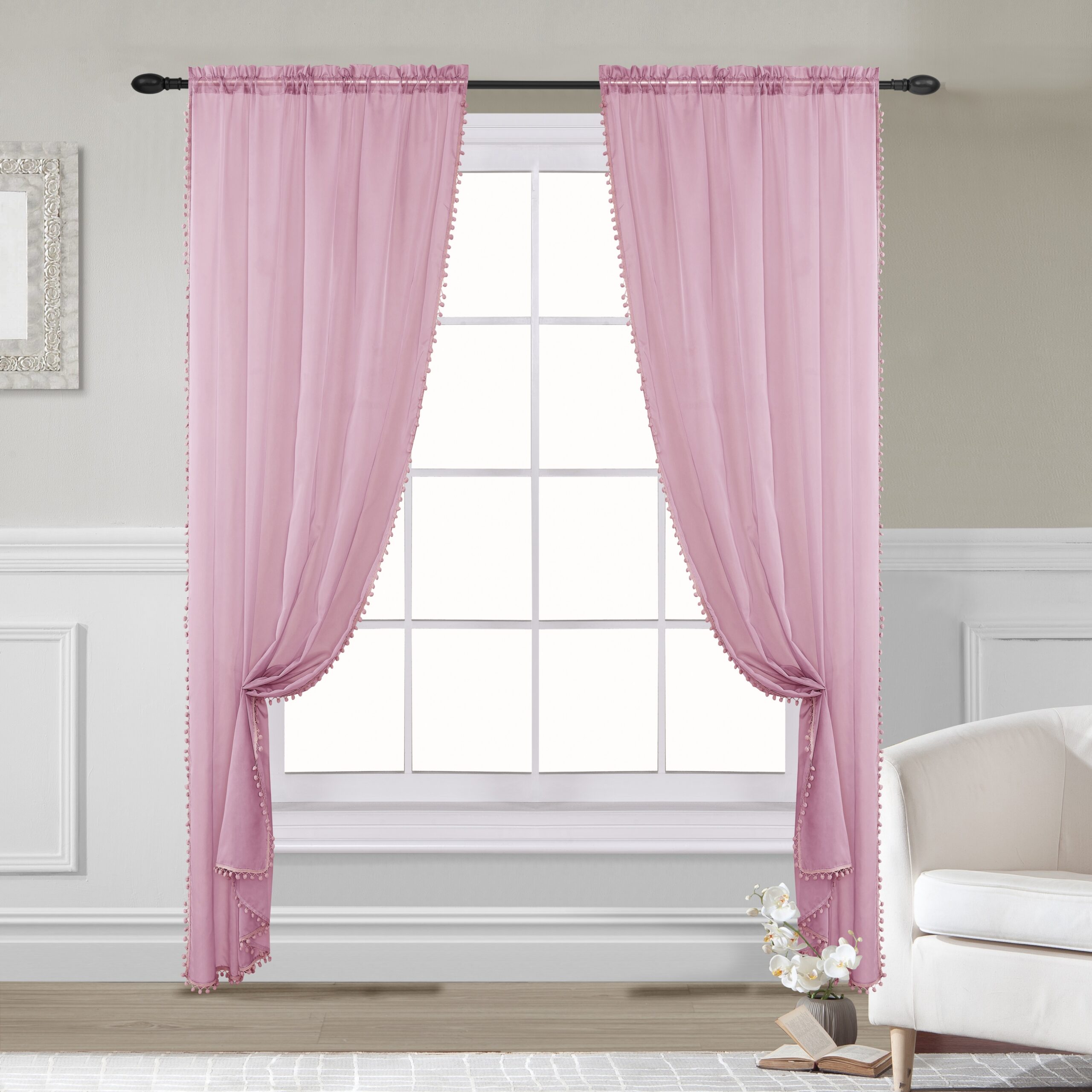 thumbnail image 2 of Pink Sparkling Sequin Voile Net Curtain Panel – 229cm Drop X 140cm Width – Slot Top 2 of 2