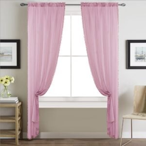 Alternative view of Pink Pom Pom Slot Top Girls Voile Panels 81" (206cm) Drop