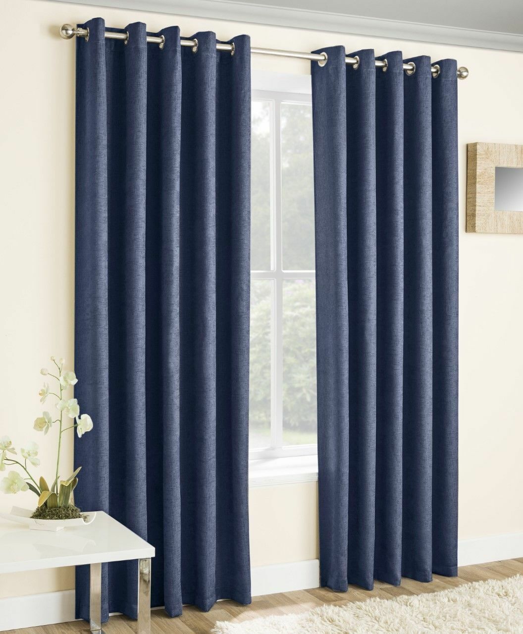1 Pair Of Vogue Eyelet Ready Made Curtains - Navy