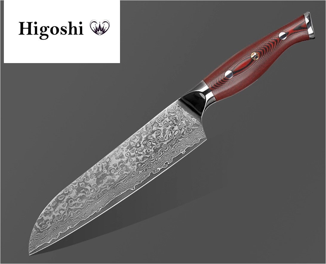 Higoshi Damascus VG-10 SANTOKU Kitchen Knife 67 Layer 7" Blade - Image 2