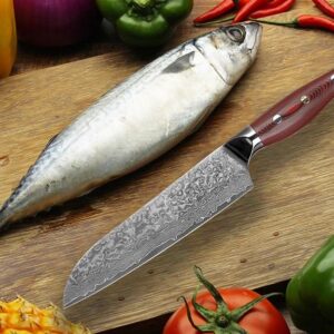Higoshi Damascus VG-10 SANTOKU Kitchen Knife 67 Layer 7" Blade