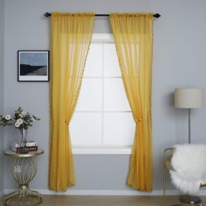 Alternative view of Mustard Pom Pom Slot Top Children's Voile Panels 48" (122cm) Drop