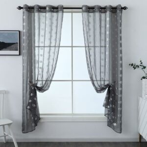 Entwined Heart Eyelet Panel 54" Drop - Silver / Grey