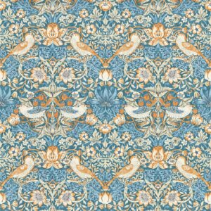 Alternative view of William Morris Strawberry Thief Wallpaper - Denim / Spice