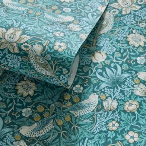 William Morris Strawberry Thief Wallpaper - Teal