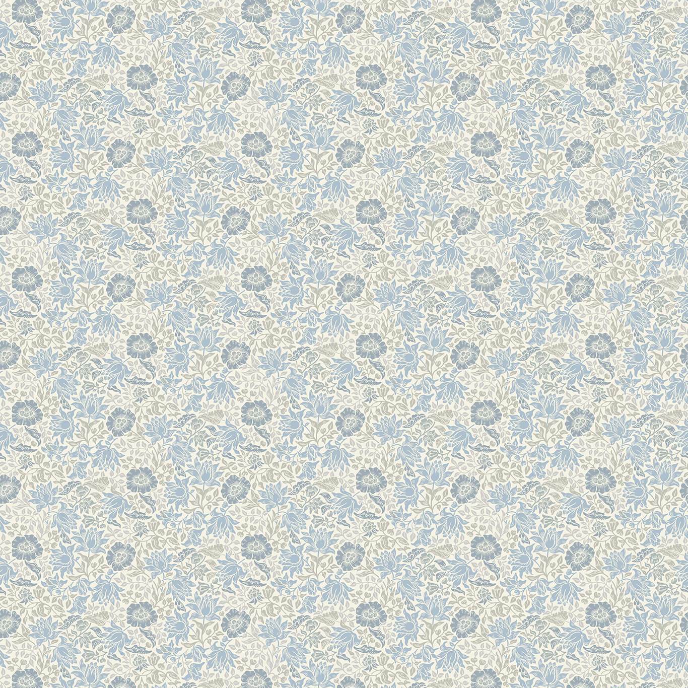 William Morris Mallow Fabric Sold By The Meter - Denim/Ivory