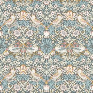 Alternative view of William Morris Strawberry Thief Wallpaper - Slate/Blush