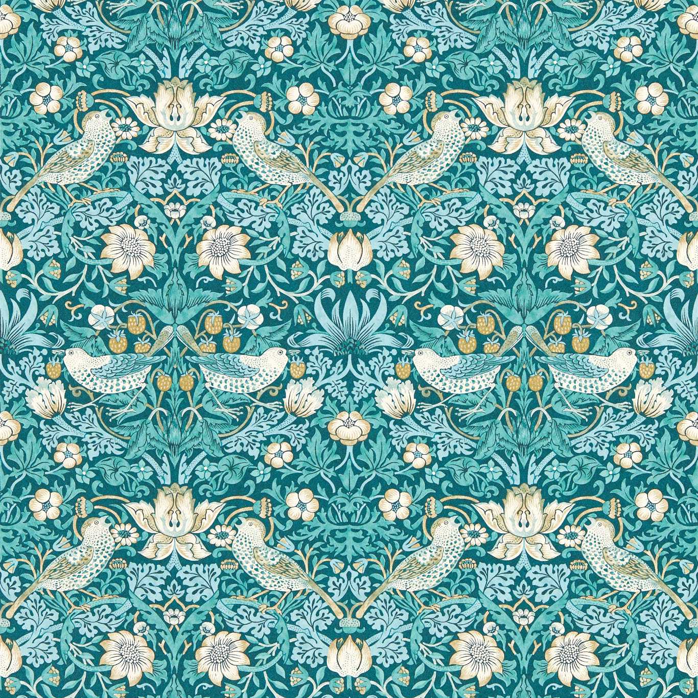 William Morris Strawberry Thief Wallpaper - Teal - Image 2