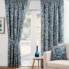 Evan Floral Leaf Pencil Pleat Curtains In Bluebell