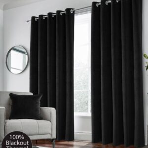 Hamilton Blackout Velvet Eyelet Curtains - Black