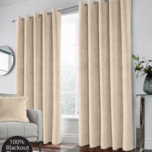Hamilton Blackout Velvet Eyelet Curtains - Cream
