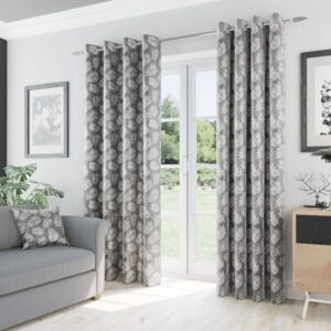 Alternative view of Oakwood Leaf Eyelet Curtains - Grey