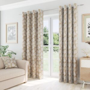 Oakwood Leaf Eyelet Curtains - Latte