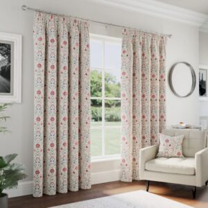 Cotsworlds Floral Blackout Pencil Pleat Curtains - Red