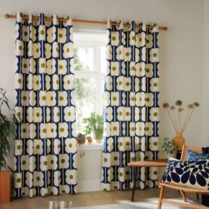 Orla Kiely Abacus Flower Lined Eyelet Curtains - Navy