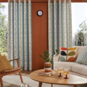 Orla Kiely Sycamore Stripe Ready Made Lined Eyelet Curtains - Duckegg