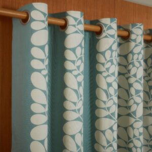 Alternative view of Orla Kiely Sycamore Stripe Ready Made Lined Eyelet Curtains - Duckegg