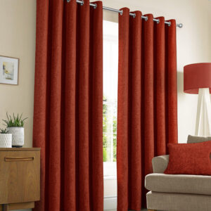 Clumber Chenille Eyelet Curtains - Terracotta