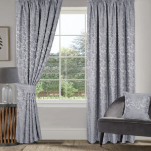 Buckingham Jacquard Damask Lined Pencil Pleat Curtains - Grey