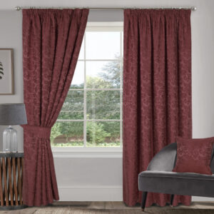 Buckingham Jacquard Damask Lined Pencil Pleat Curtains - Wine