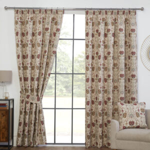 Angela Floral Tapestry Pencil Pleat Curtains -Natural