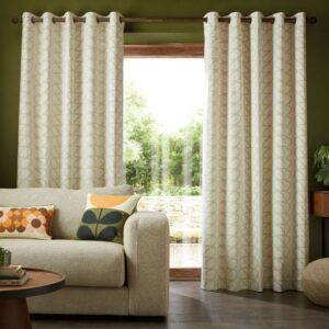 Orla Kiely Linear Stem Lined Eyelet Curtains - Natural