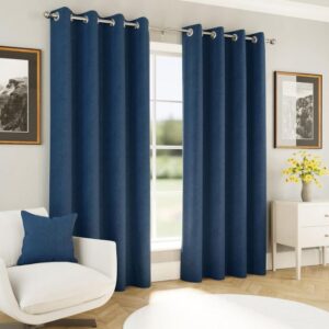 Chesney Blackout Herringbone Readymade Eyelet Curtain - Navy