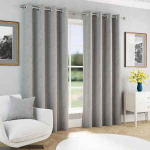 Chesney Blackout Herringbone Readymade Eyelet Curtain - Grey