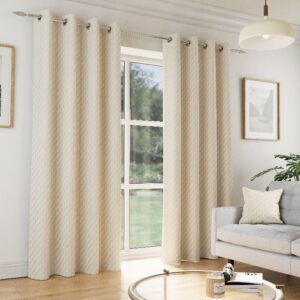 Tokyo Velvet Embossed Readymade Eyelet Curtains In Cream