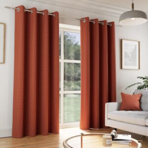 Tokyo Velvet Embossed Readymade Eyelet Curtains In Orange