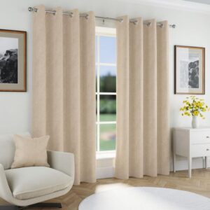 Chesney Blackout Herringbone Readymade Eyelet Curtain - Natural