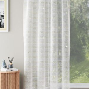 Lima Metallic Lurex Stripe Slot Top Voile Panels - Gold