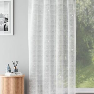 Lima Metallic Lurex Stripe Slot Top Voile Panels - Silver