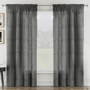 Rhodes Linen Look Slot Top Voile Panels - Charcoal