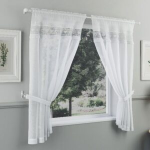 Laurissa Love Heart Embroidered Window Set with Matching Tie Backs - White