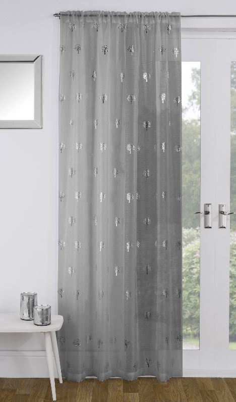 Birch Shimmery Metalic Slot Top Voile Panel - Grey - Image 2