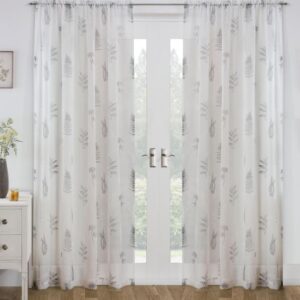 Bracken Forest Leaf Design Slot Top Voile Panel - Grey