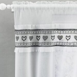 Alternative view of Laurissa Love Heart Embroidered Window Set with Matching Tie Backs - Black and White