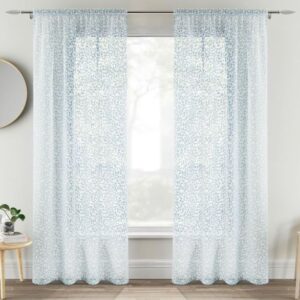 Hazel Trailing Floral Voile Slot Top Curtain Panels - Blue
