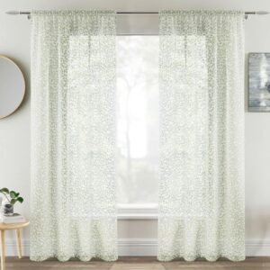 Hazel Trailing Floral Voile Slot Top Curtain Panels - Green