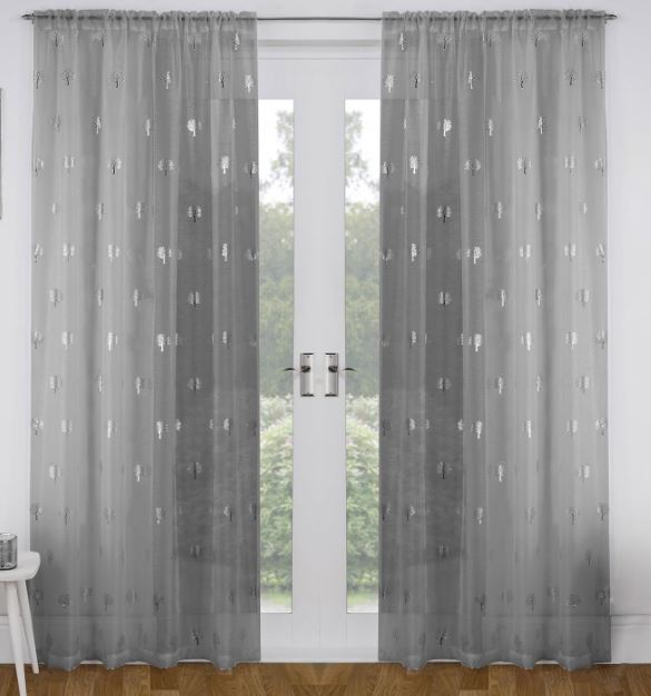 Birch Shimmery Metalic Slot Top Voile Panel - Grey