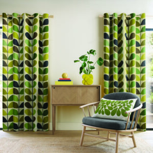Orla Kiely Multi Stem Lined Eyelet Curtains - Fern/Ochre