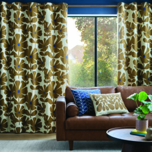 Orla Kiely Wildflower Lined Eyelet Curtains - Coffee