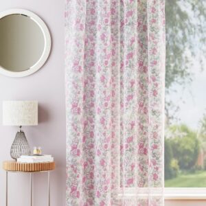 Alternative view of Mia Floral Voile Slot Top Curtain Panels - Pink