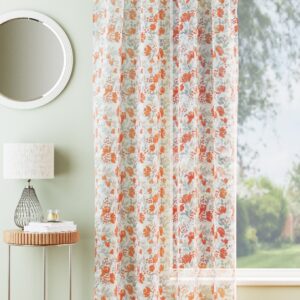 Alternative view of Mia Floral Voile Slot Top Curtain Panels - Orange