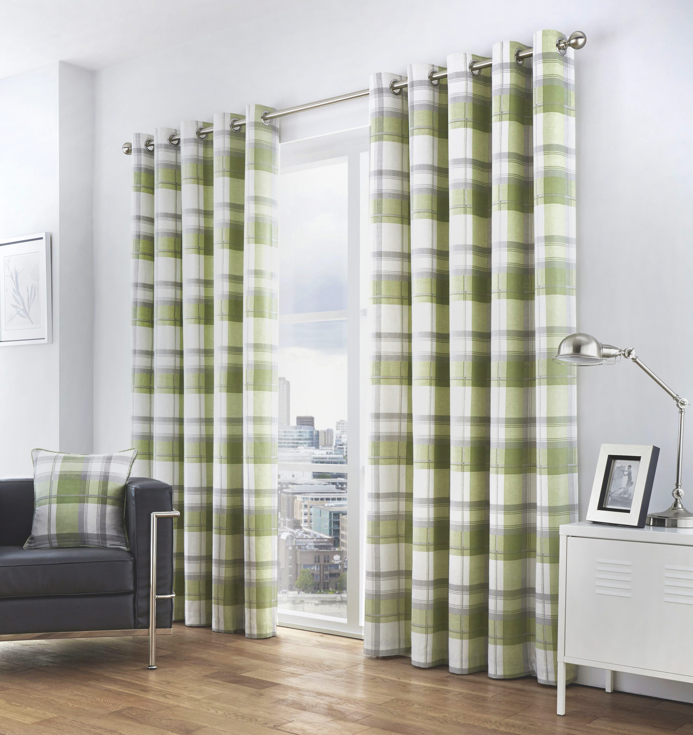 Edinburgh Tartan Eyelet Curtains - Slate - Image 3