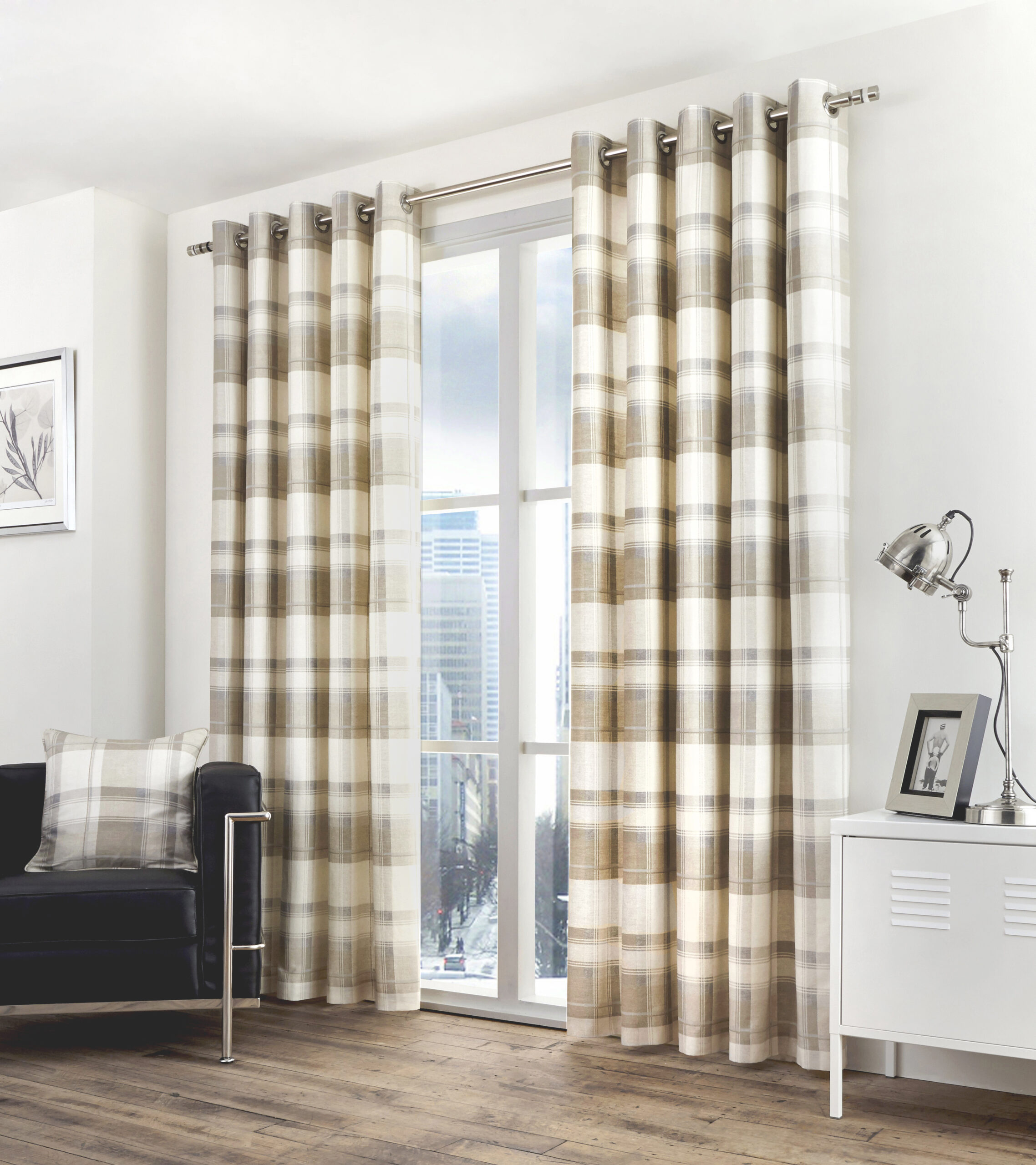 Edinburgh Tartan Eyelet Curtains - Slate - Image 4